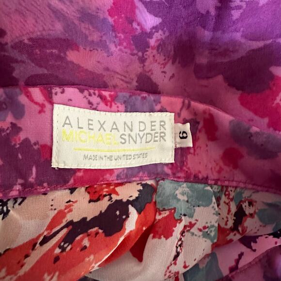 Alexander Michael Snyder Women's Purple Floral Sheer Overlay Midi Skirt Size 6 - Picture 3 of 9